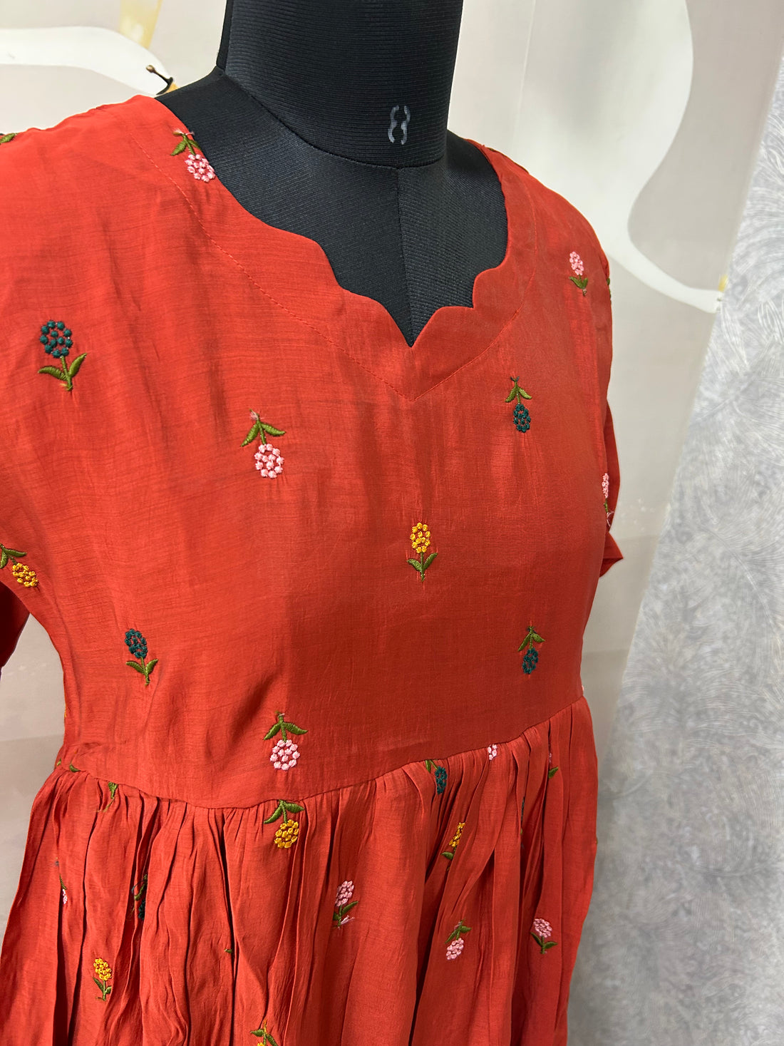 Beautiful Mul chenderi A-line frock