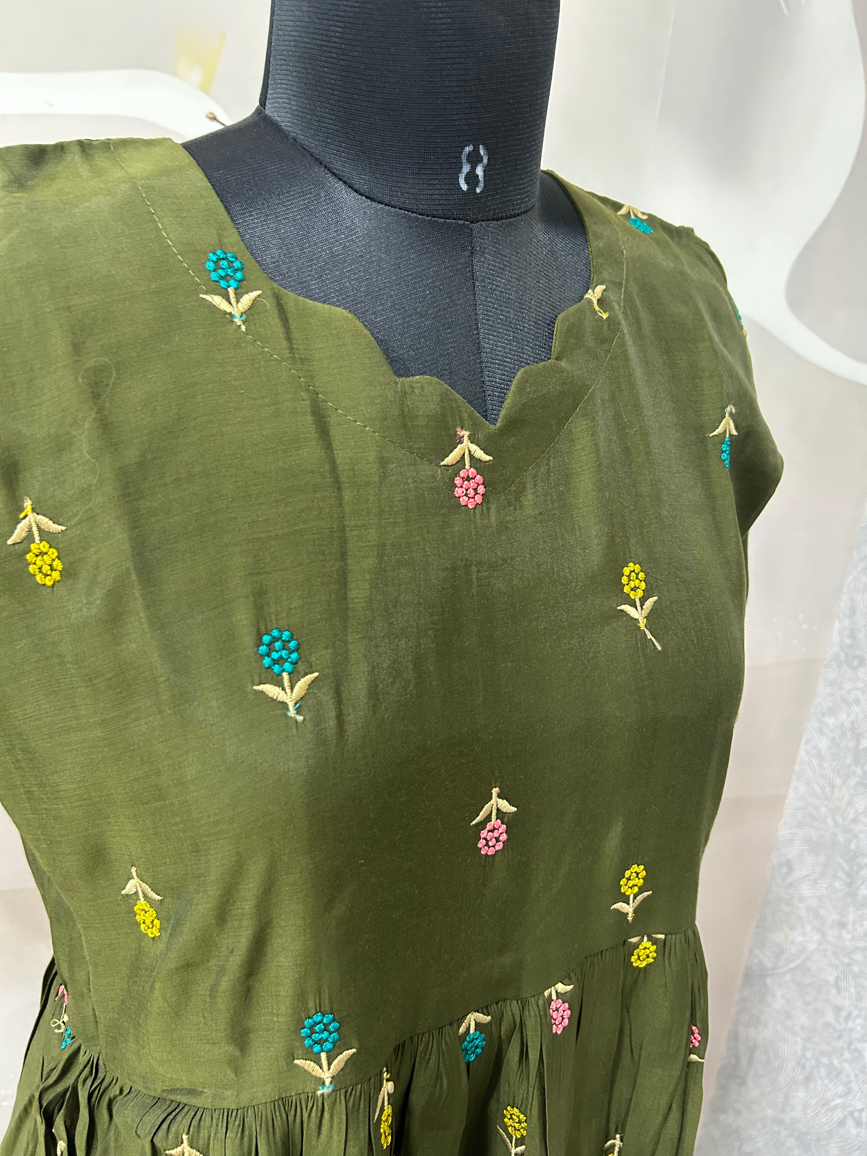 Beautiful Mul chenderi A-line frock