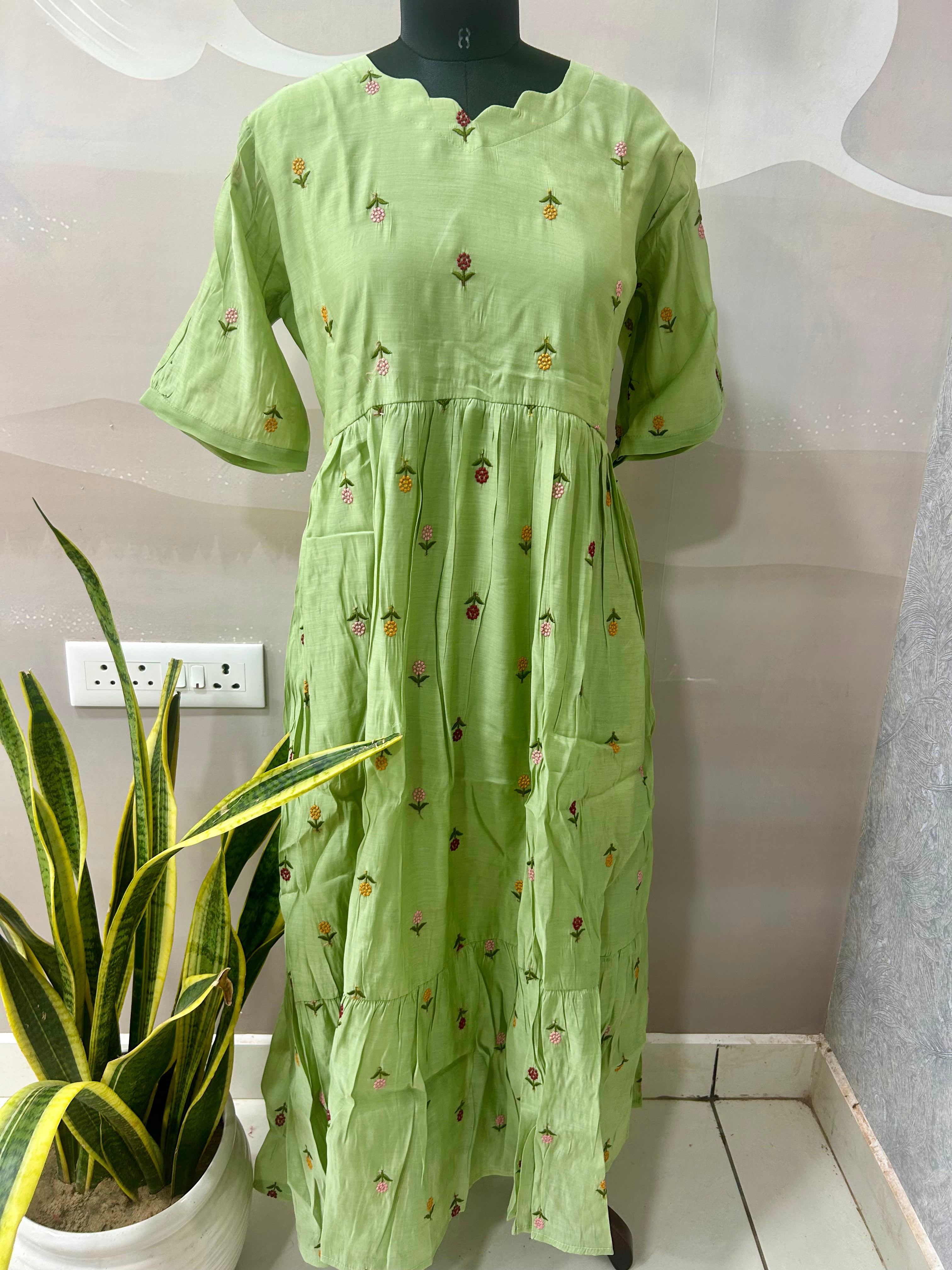 Beautiful Mul Chenderi A-line frock