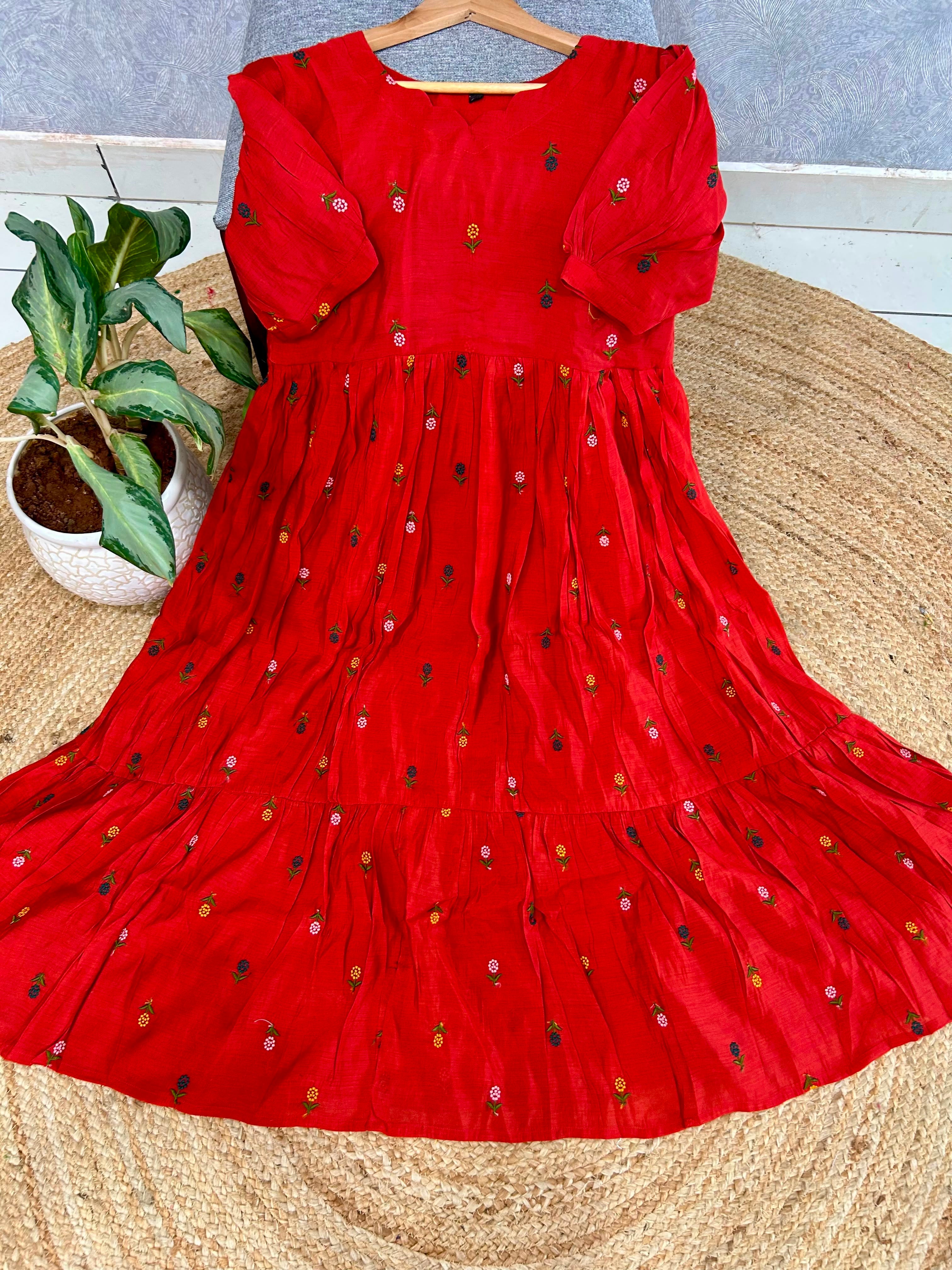 Beautiful Mul chenderi A-line frock