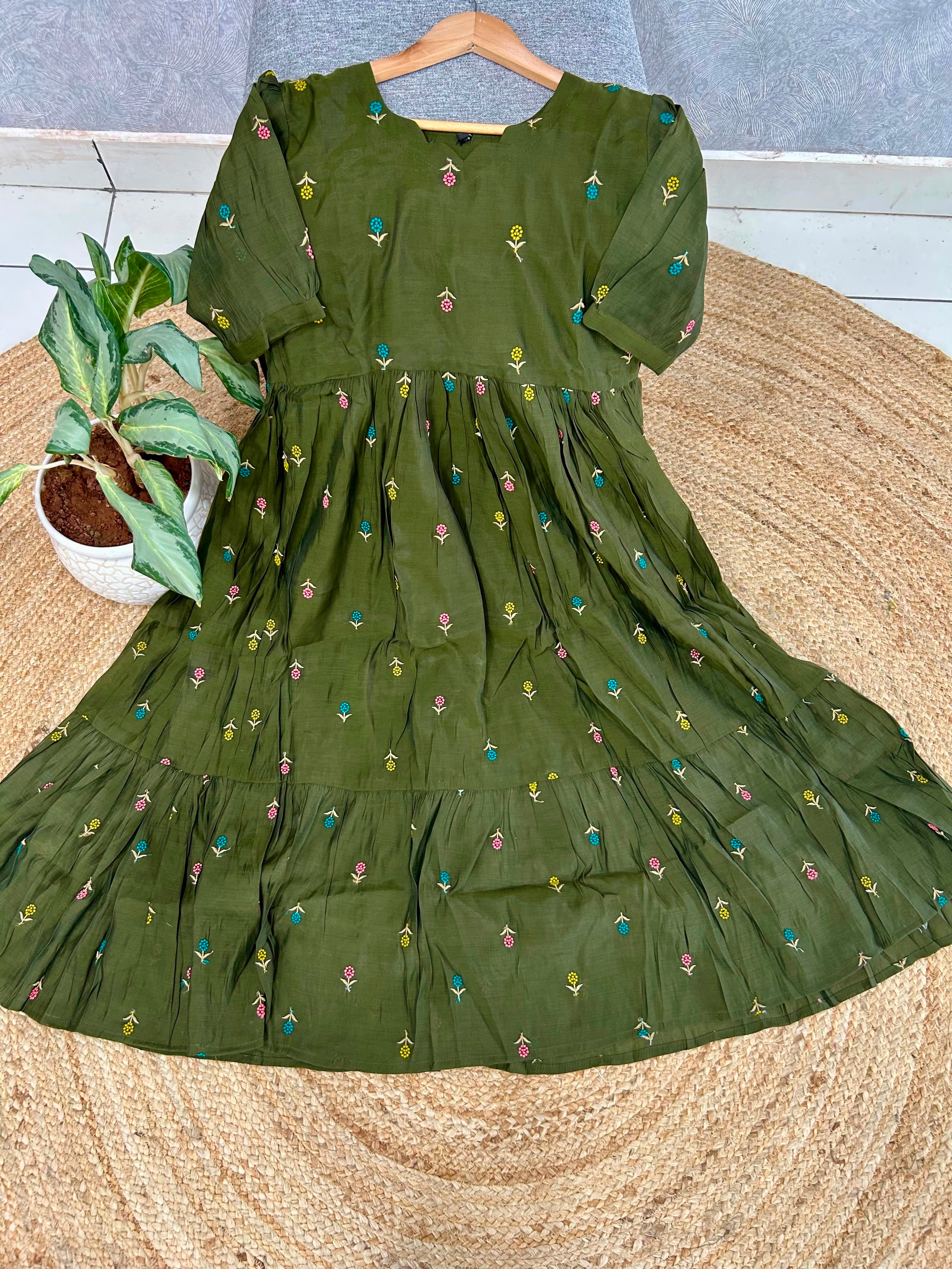 Beautiful Mul chenderi A-line frock