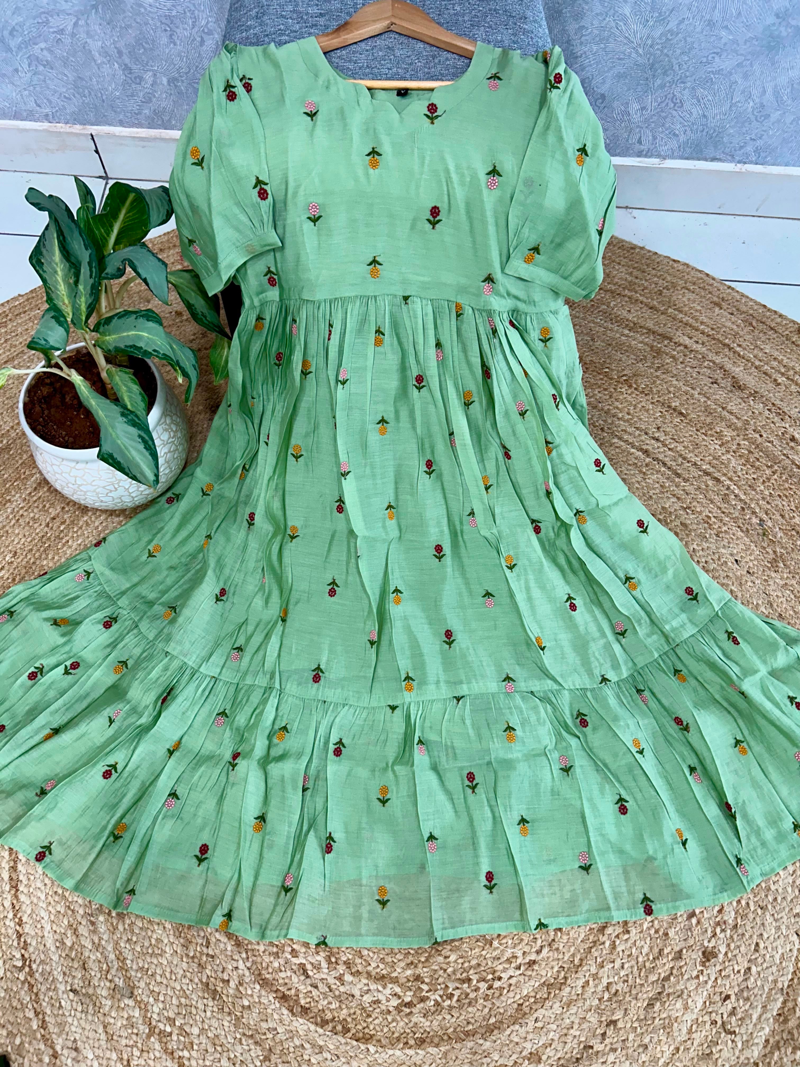 Beautiful Mul Chenderi A-line frock