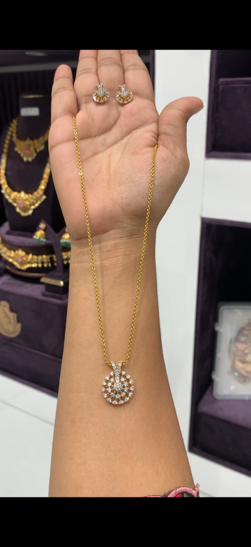 Beautiful white stone pendant set with Chandraharam chain 18 inchs long