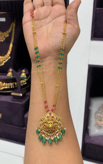 Beautiful Lakshmi devi pendant with handmaking beads & Chandraharam chain 18 inchs long