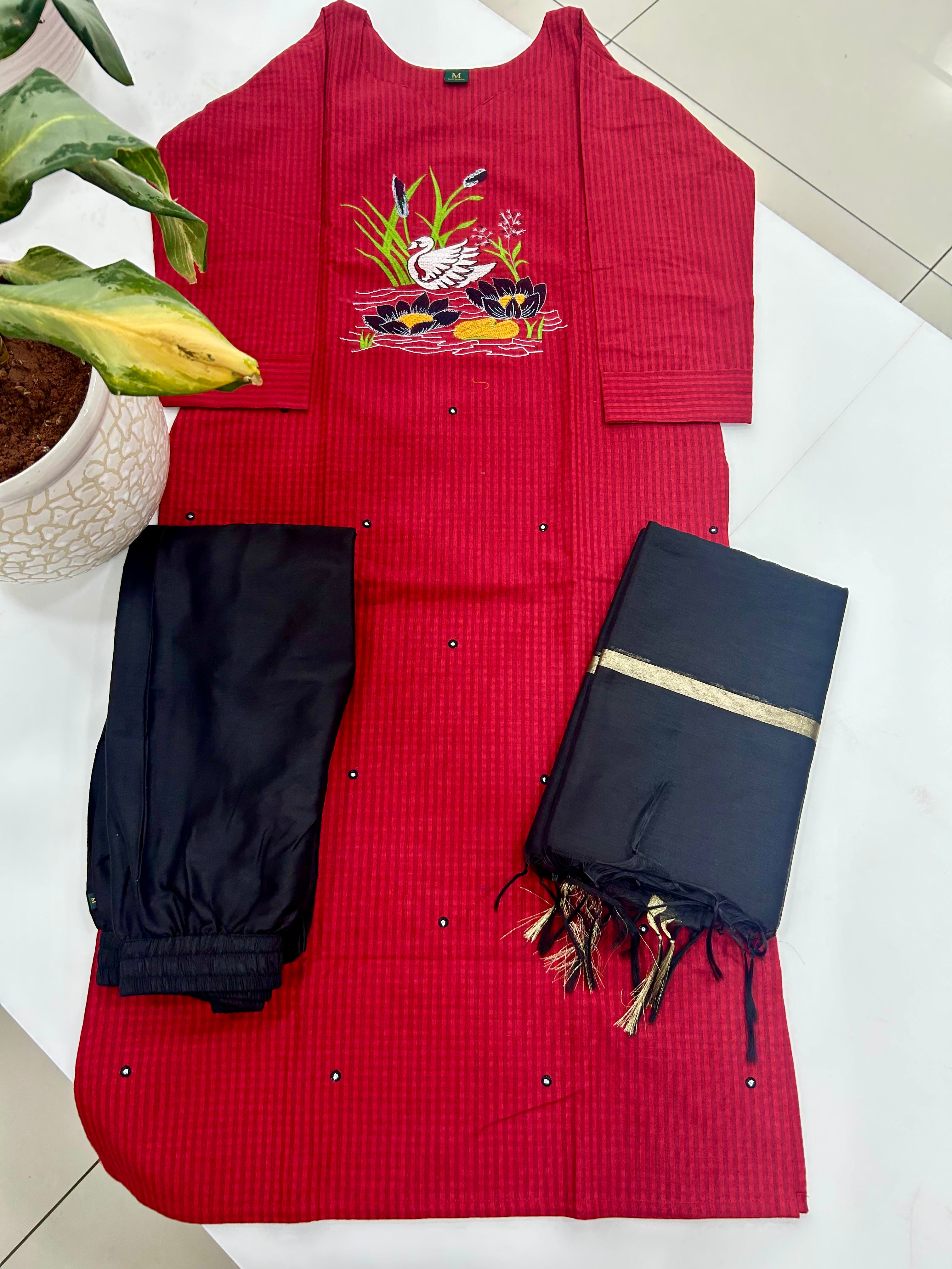 Cotton straight cut 3-piece set