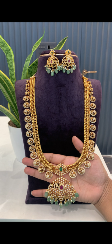 Beautiful peacock design coin style jelebi haram with Screwback earrings