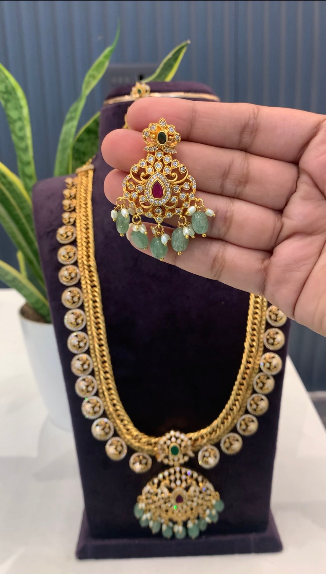 Beautiful peacock design coin style jelebi haram with Screwback earrings