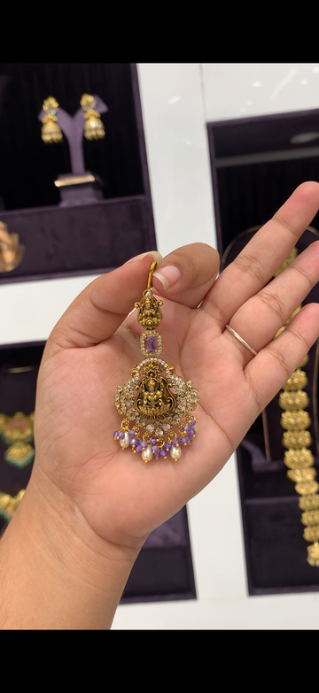 Beautiful Lakshmi devi tikka with white and purple stone
