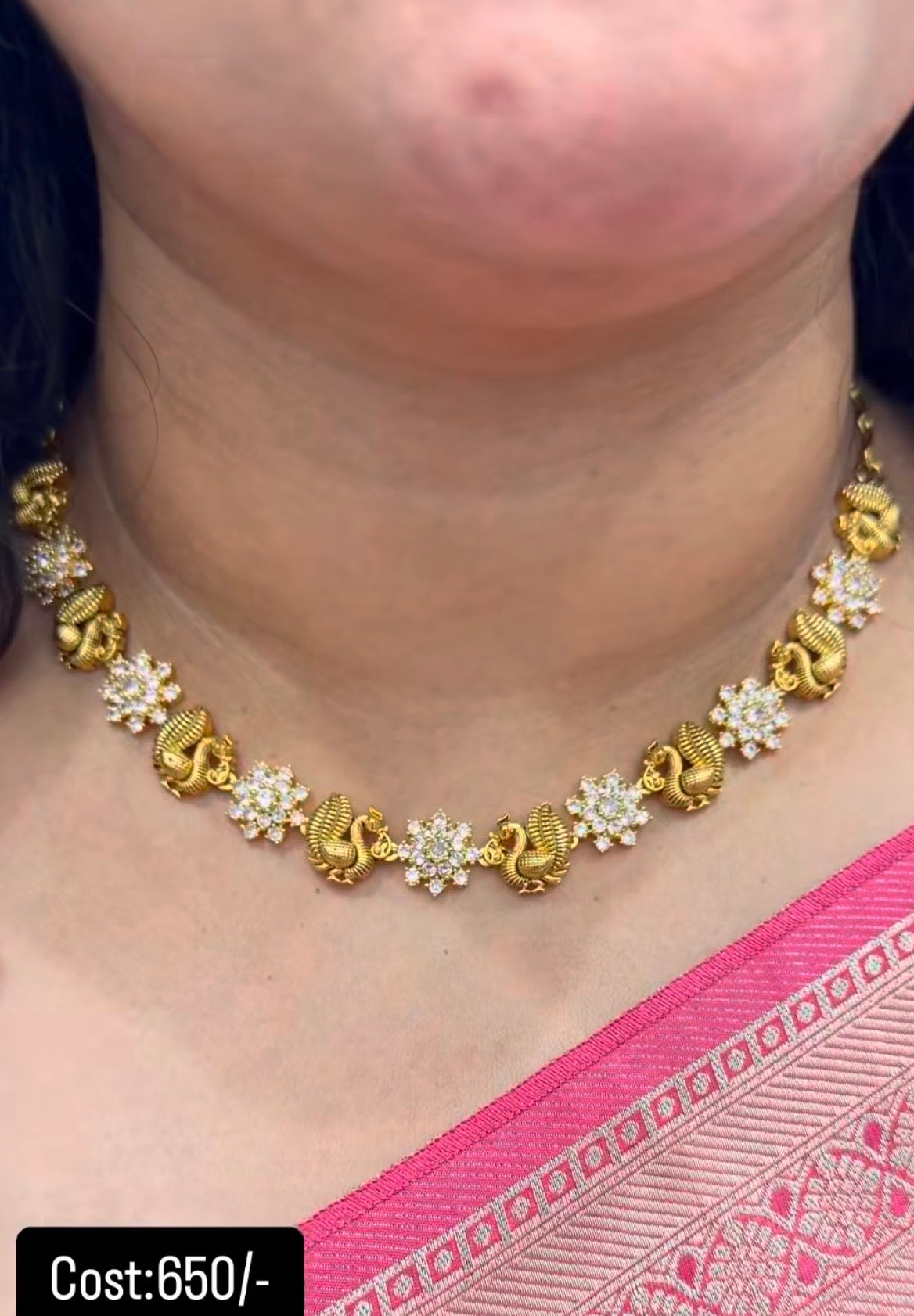 Beautiful peacock & white stone necklace set with simple pushback earrings