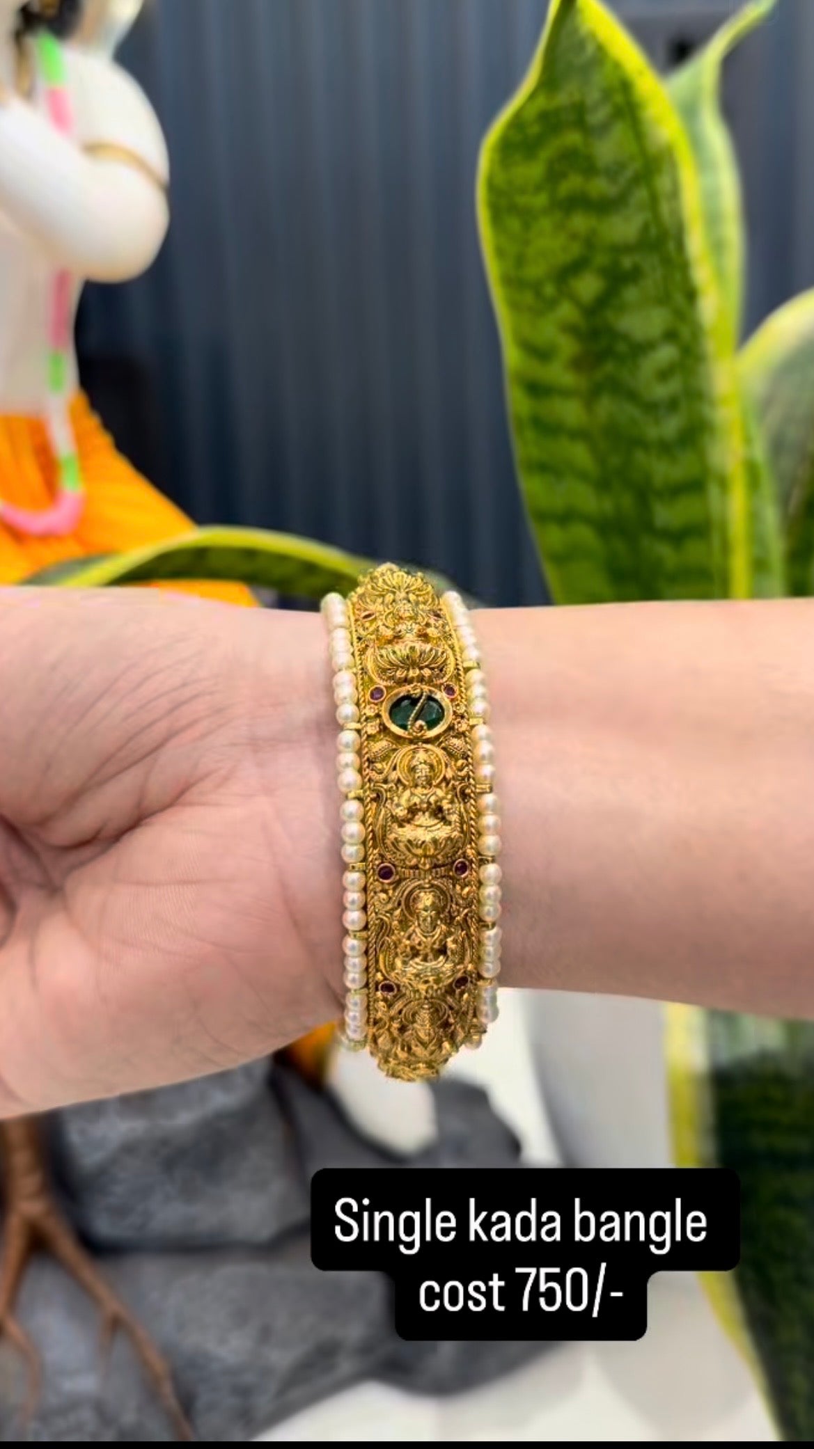 Beautiful Lakshmi devi single Kada bangle with white pearls finishing