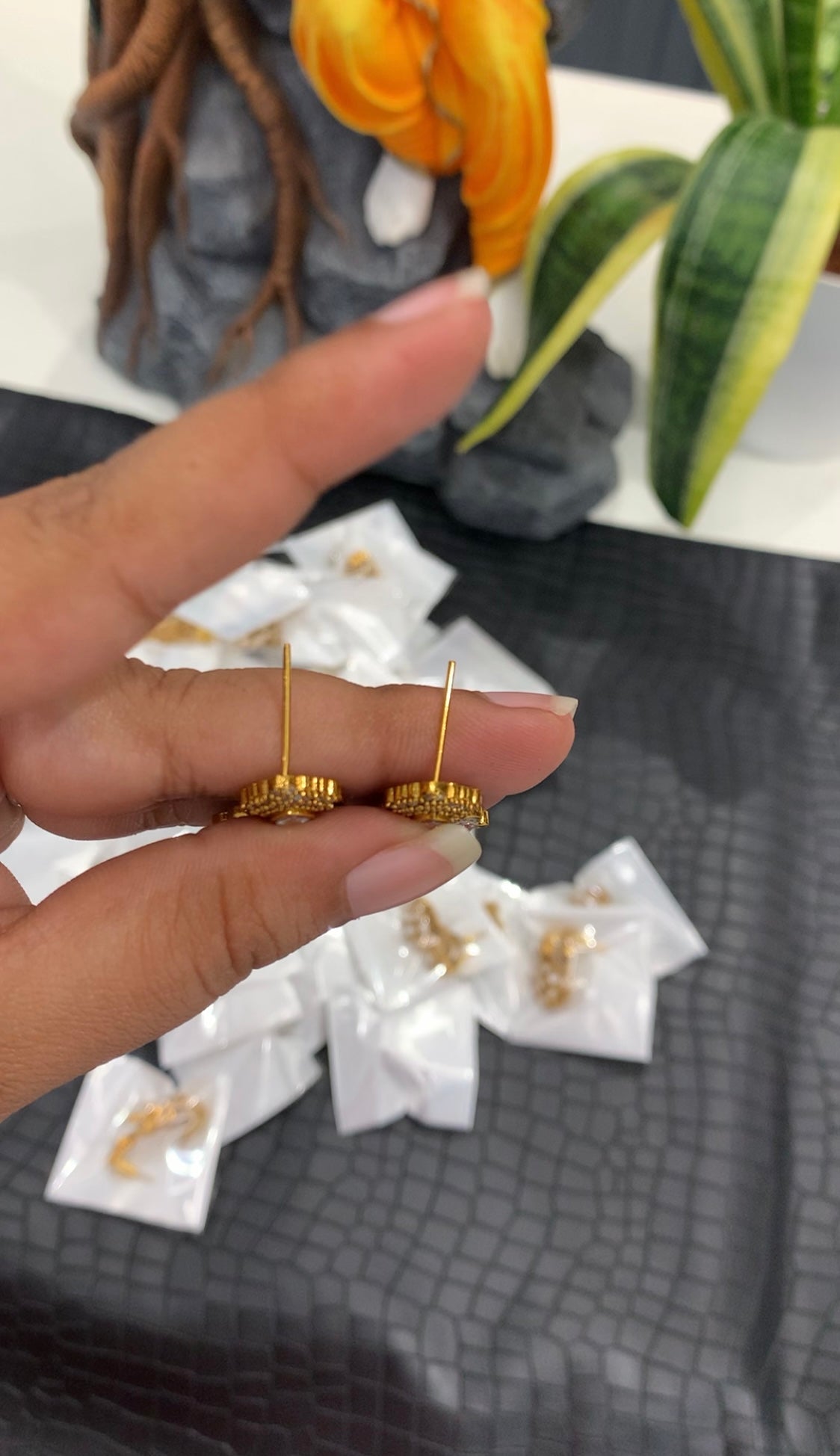 Beautiful uncut stone earrings with pushback
