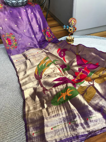Tissue shimmer silk paithani saree