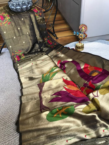 Tissue shimmer silk paithani saree