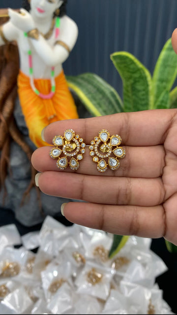 Beautiful uncut stone studs with pushback