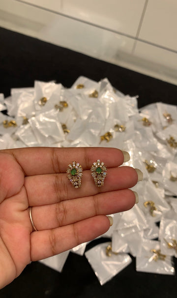 Beautiful green colour stone studs with pushback