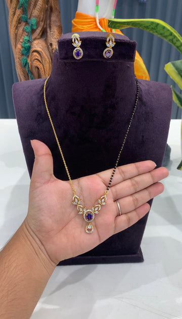 Beautiful purple stone pendant set with handmaking Blackbeads & Chandraharam chain 18 inchs long