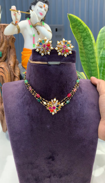 Beautiful Navarathna Blackbeads chockar with pushback earrings