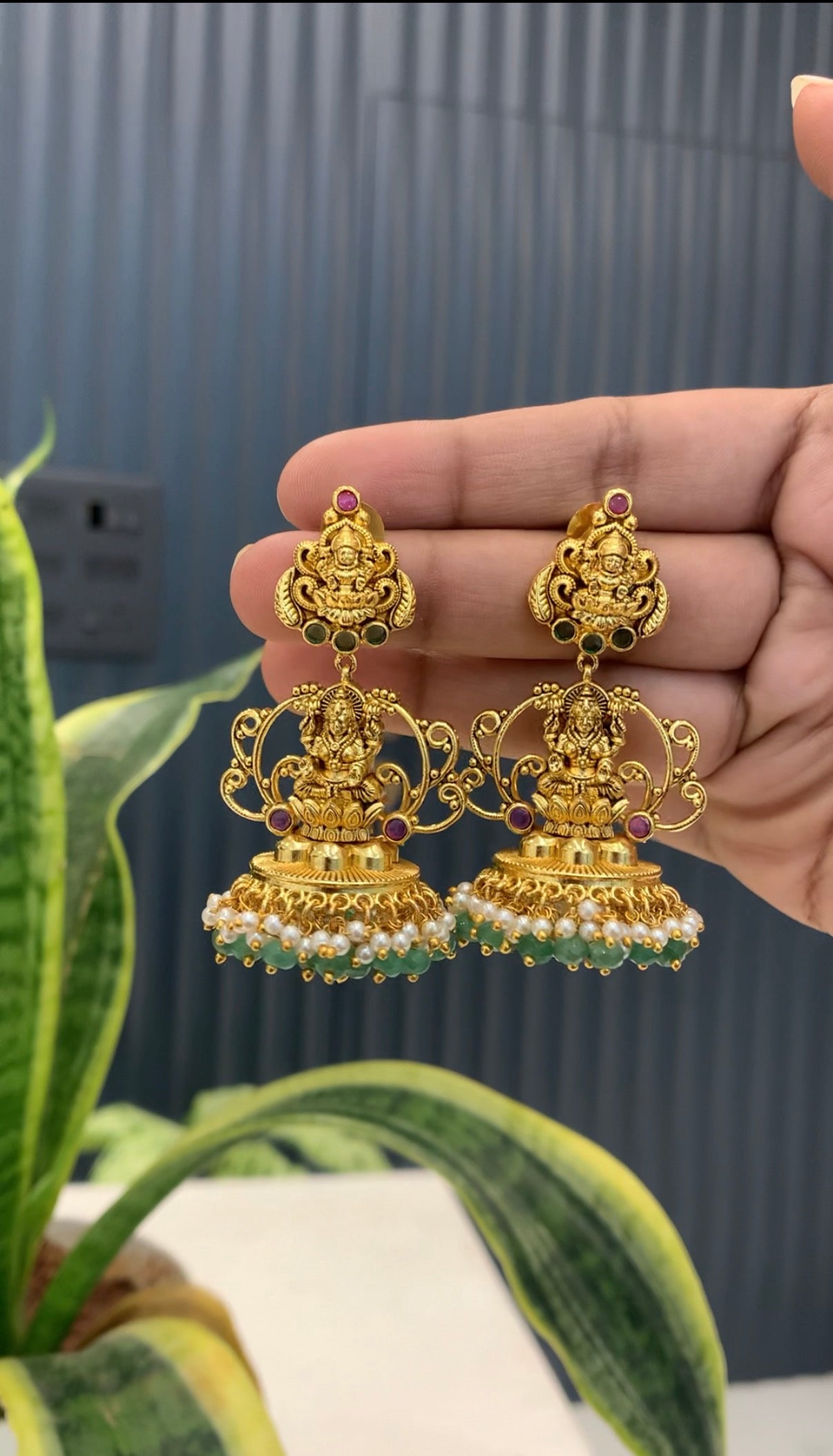 Beautiful Lakshmi devi jumkis with pushback