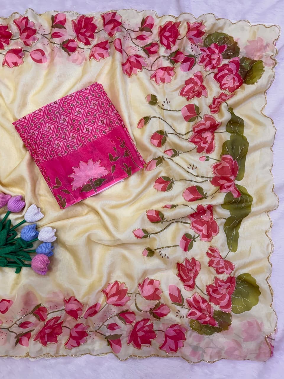 Soft tebby silk floral print saree