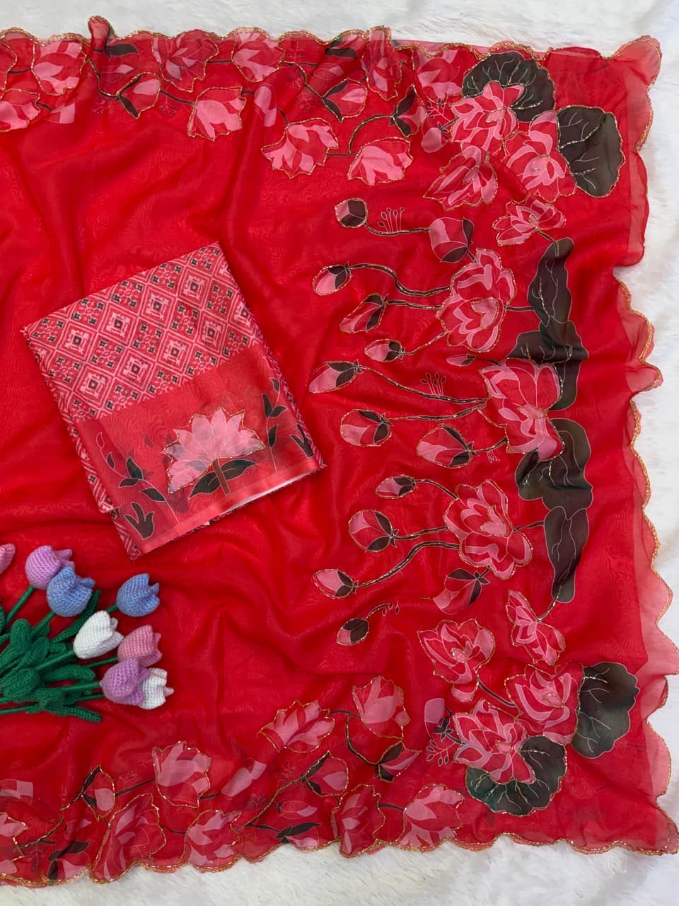 Soft tebby silk floral print saree