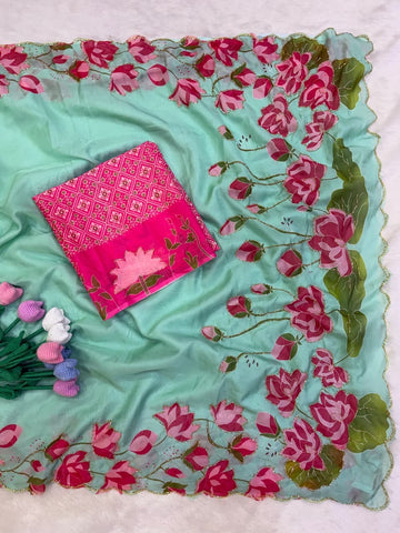 Soft tebby silk floral print saree