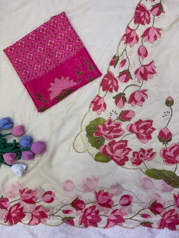 Soft tebby silk with floral print saree