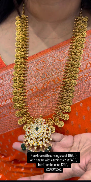 Beautiful white stones kasula model long haram with pushback earrings