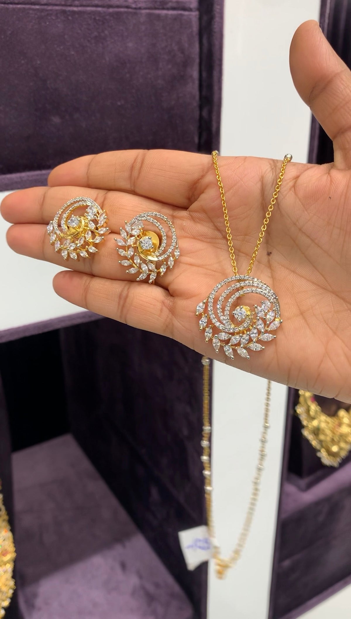 Beautiful white stone pendant set Chandraharam chain 18 inchs long