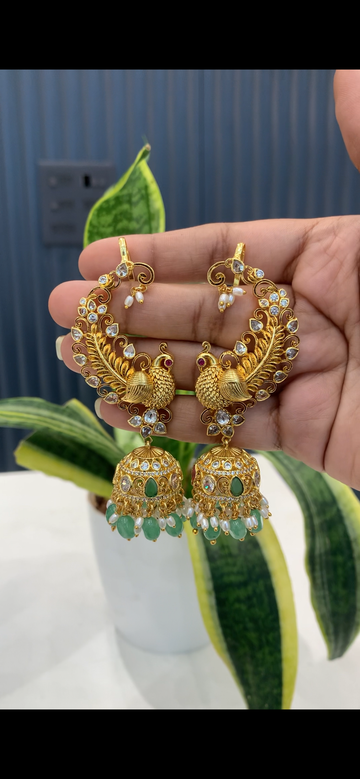Beautiful peacock design Earcuffs with green beads