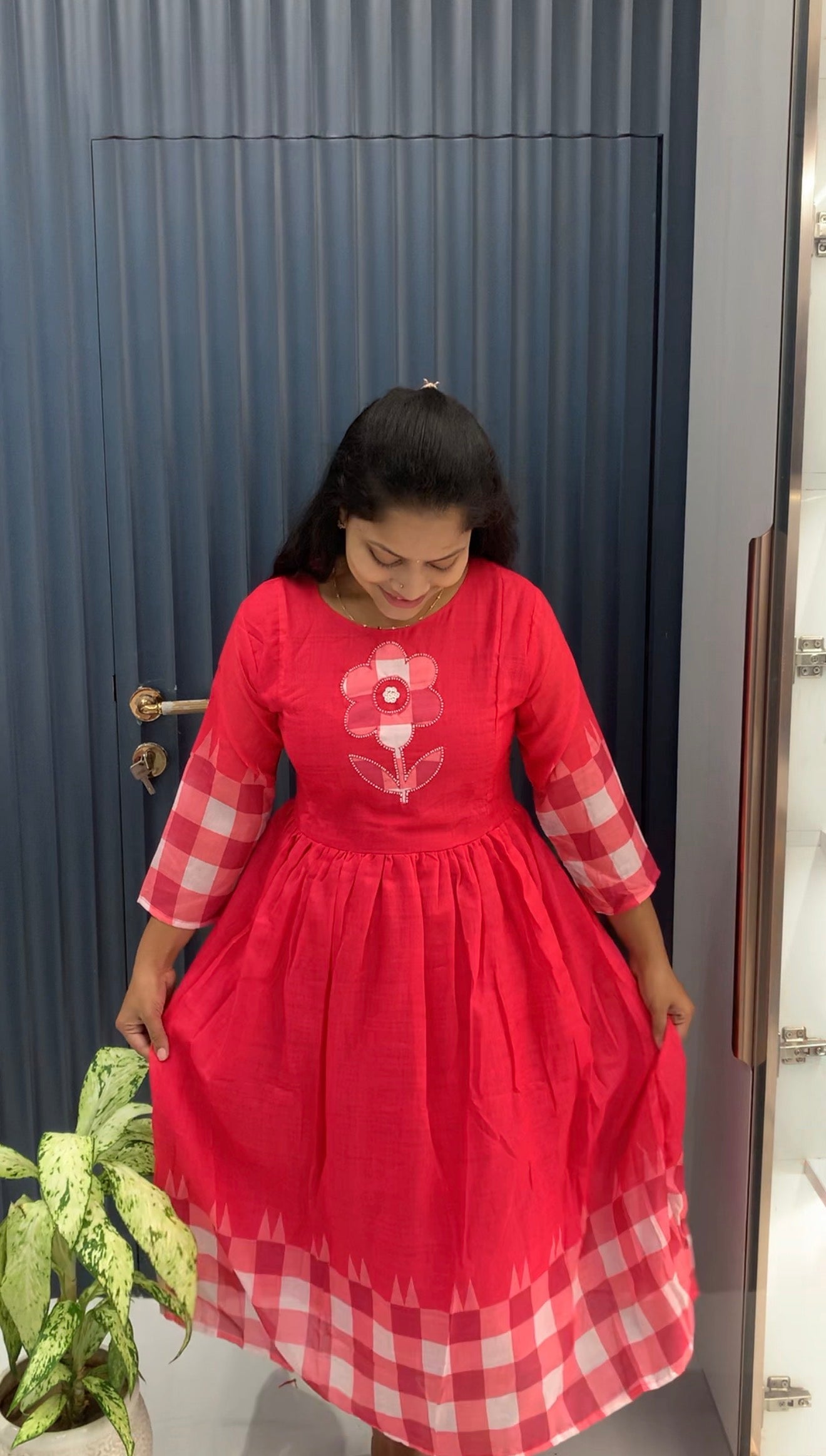 Beautiful Mul chenderi checks frock