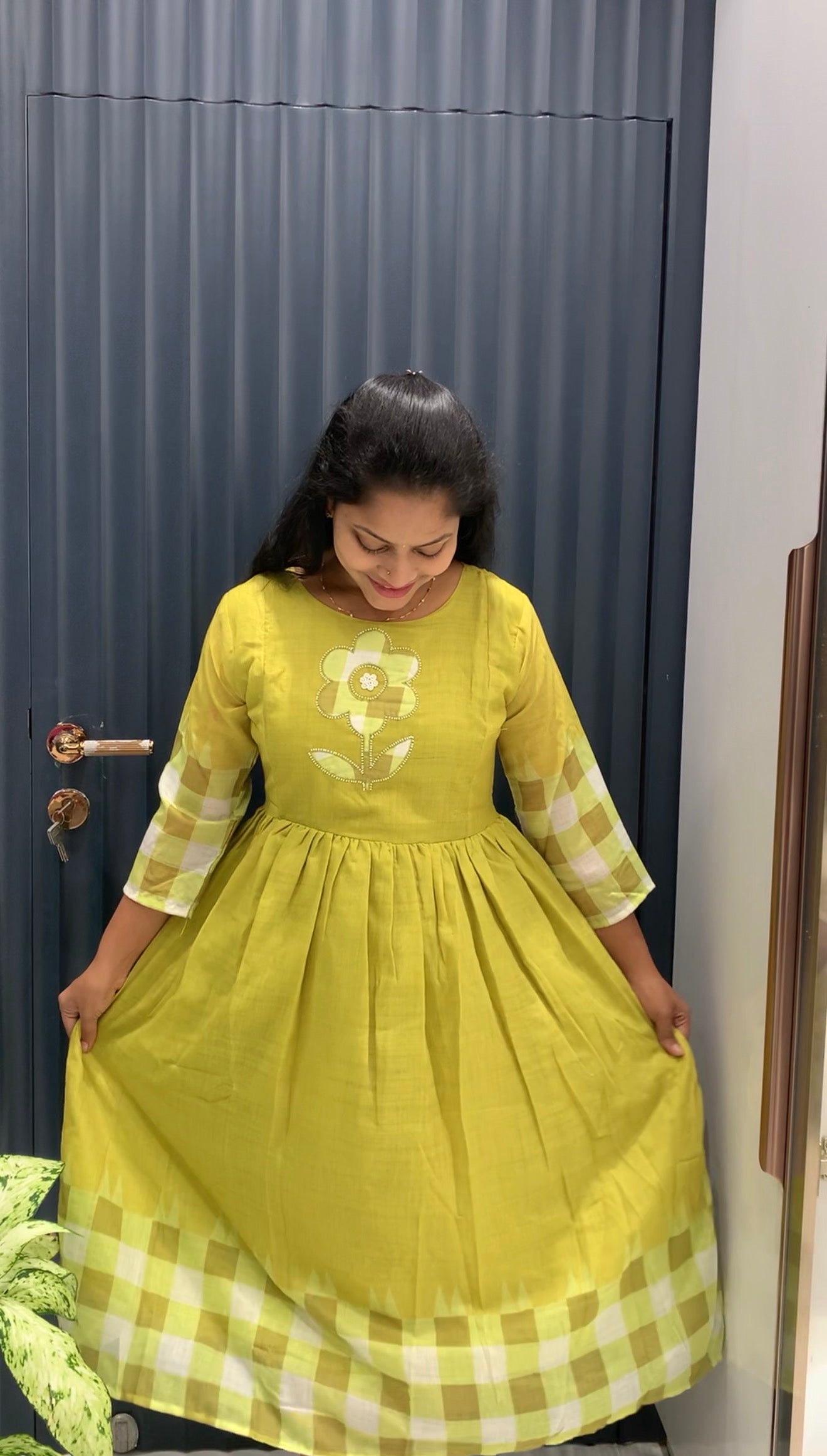 Beautiful Mul chenderi checks frock