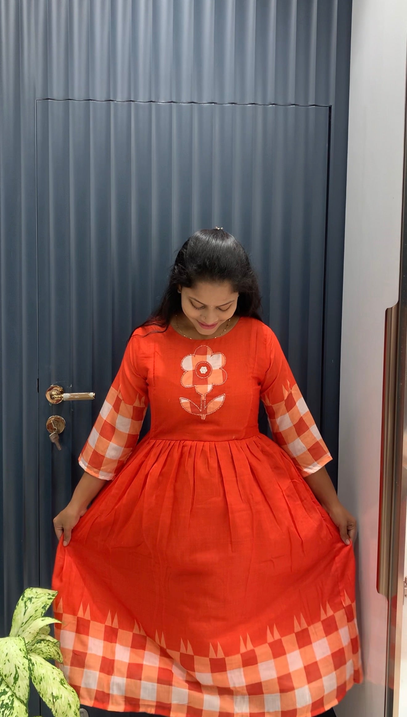 Beautiful Mul chenderi checks frock