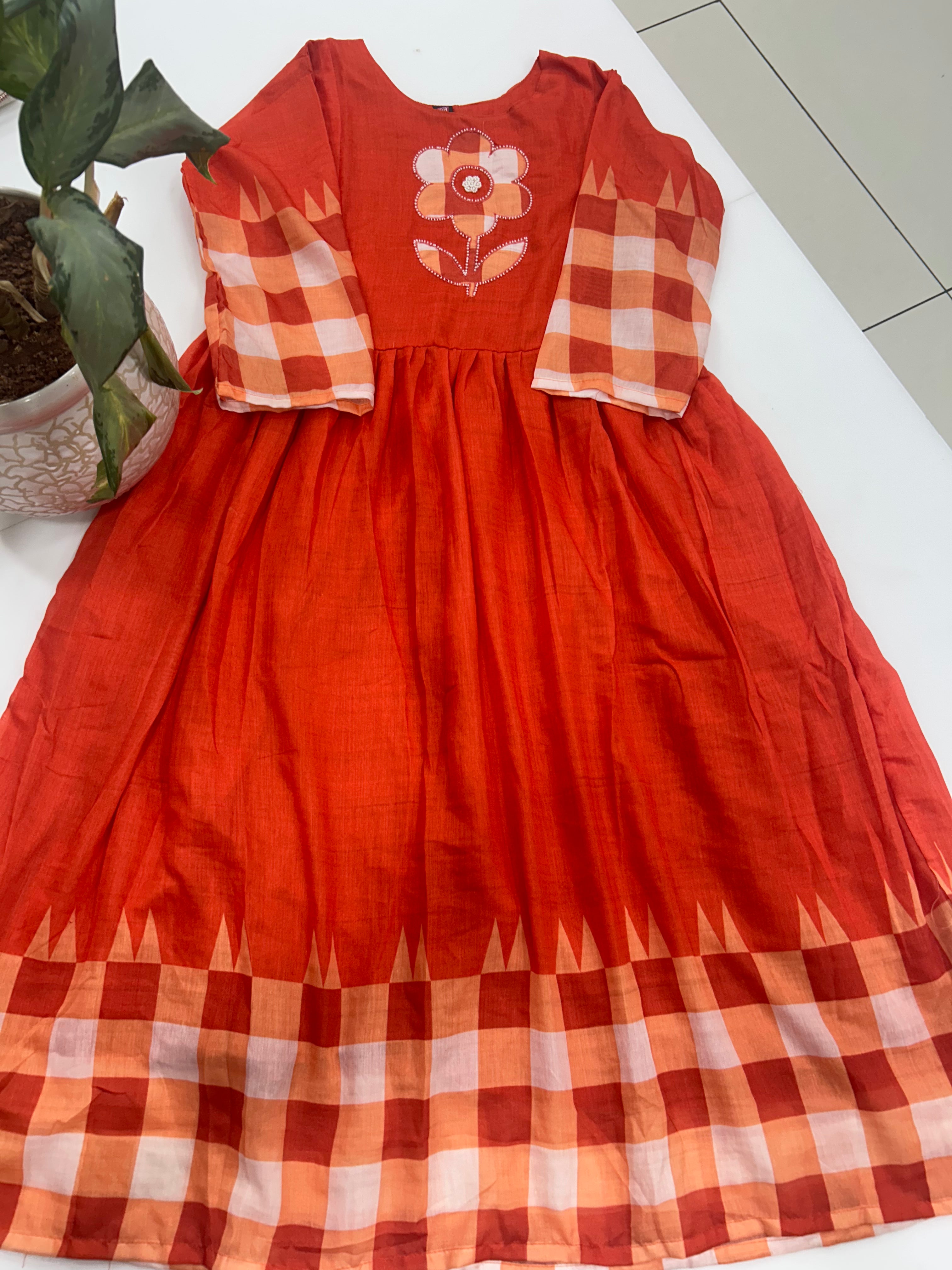 Beautiful Mul chenderi checks frock