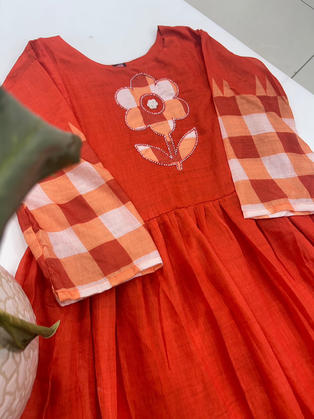 Beautiful Mul chenderi checks frock