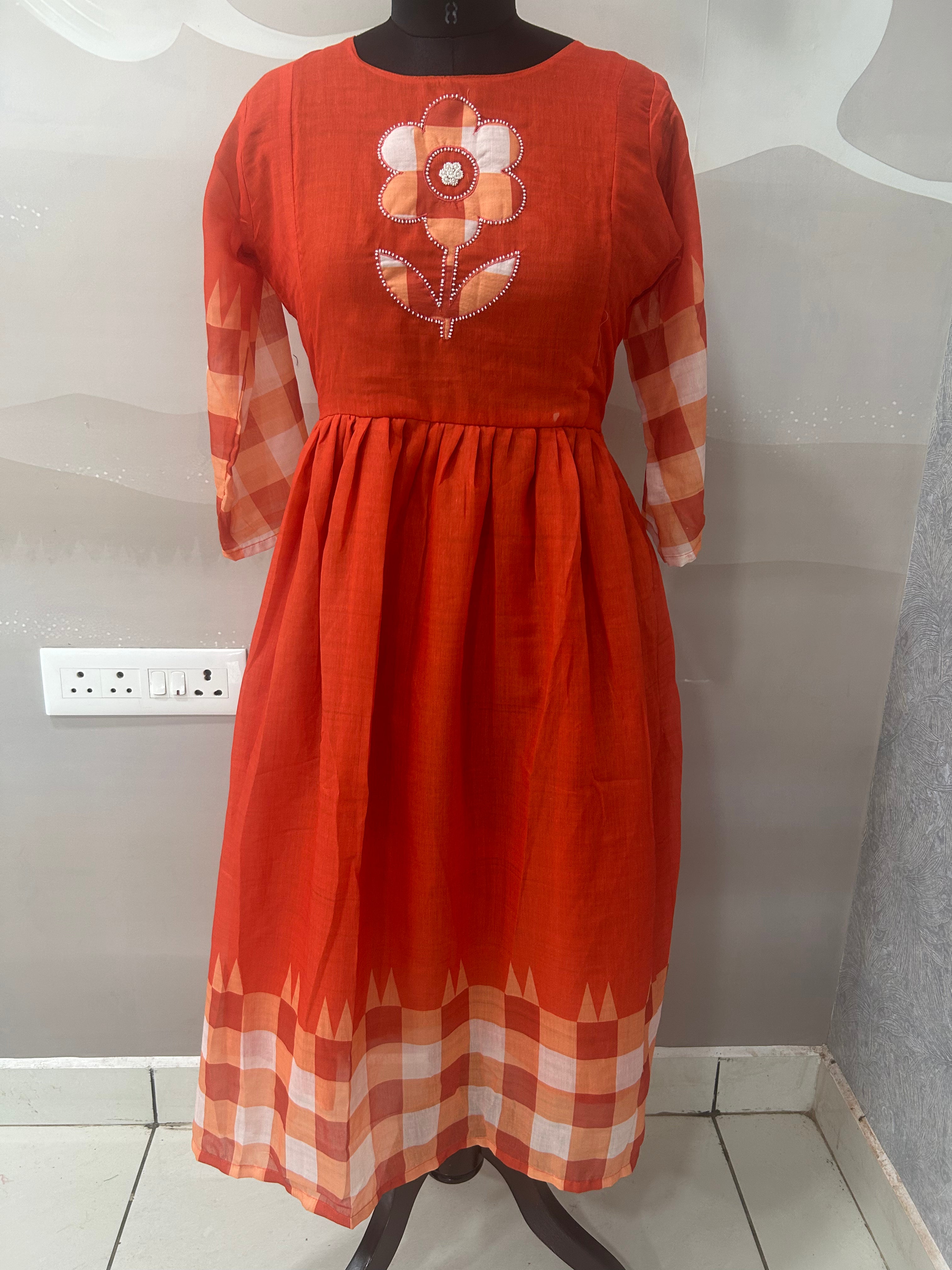 Beautiful Mul chenderi checks frock