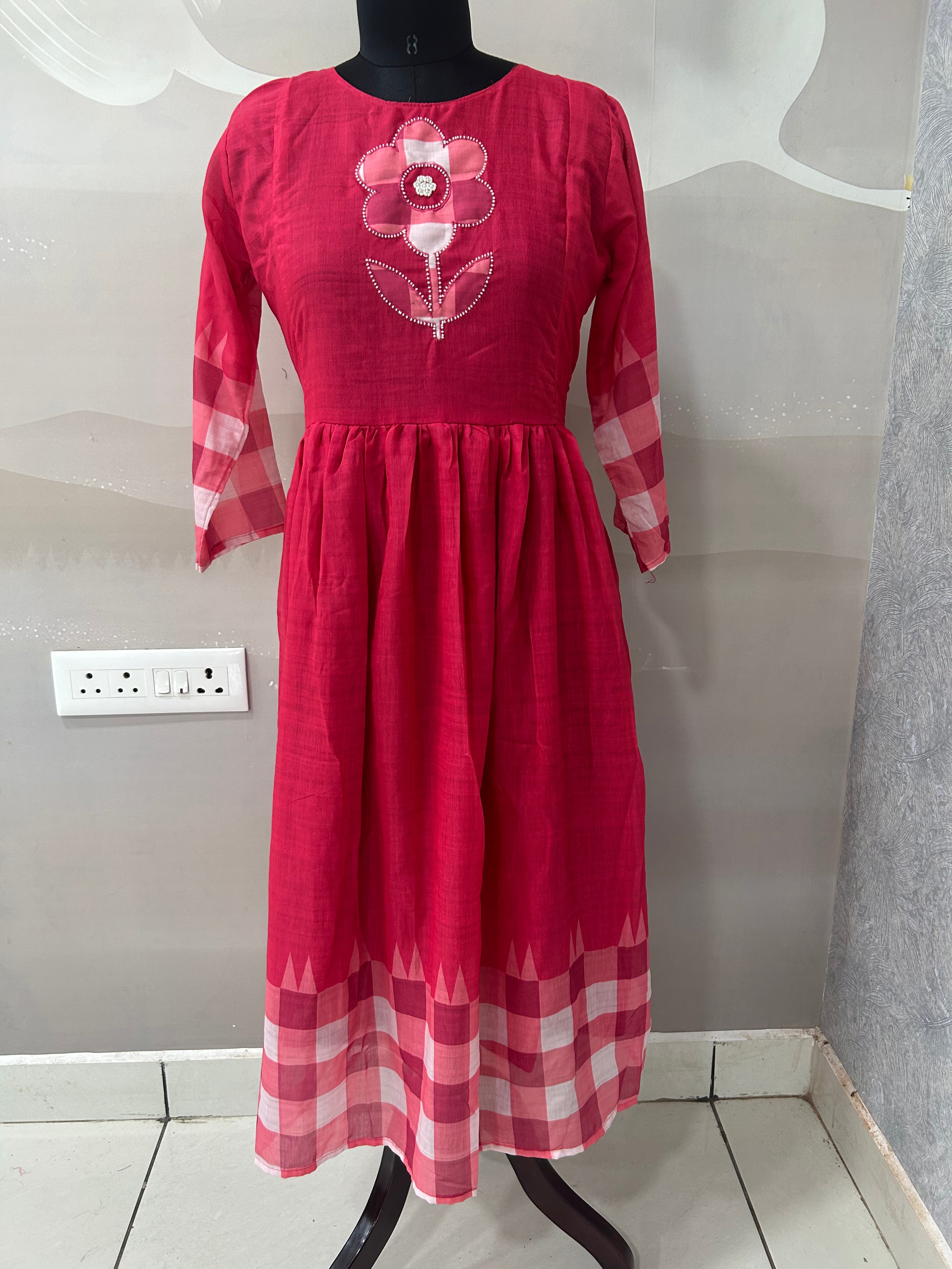 Beautiful Mul chenderi checks frock