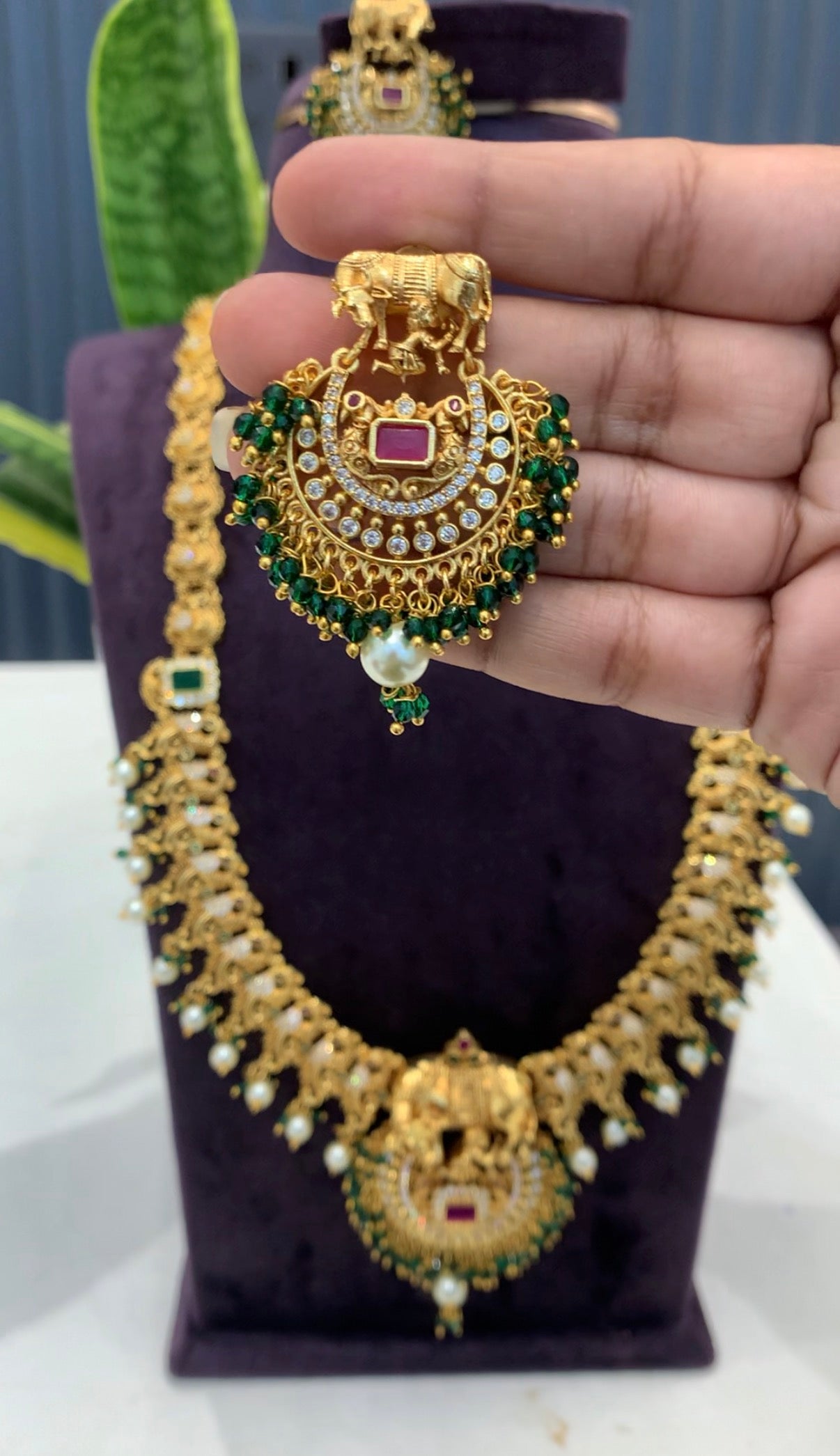 Beautiful peacock design long haram with pushback earrings