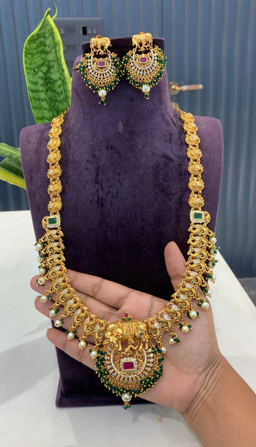 Beautiful peacock design long haram with pushback earrings