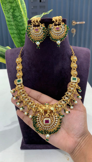 Beautiful peacock design necklace with pushback earrings