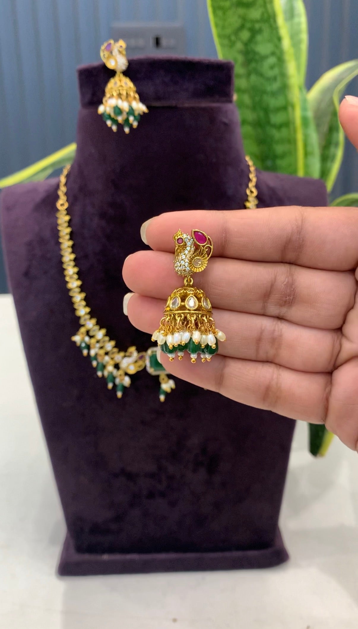 Beautiful peacock design necklace set with pushback earrings