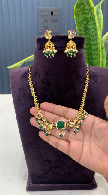 Beautiful peacock design necklace set with pushback earrings