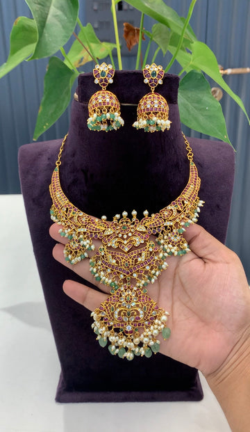 Beautiful pota stone detachable necklace set with pushback earrings