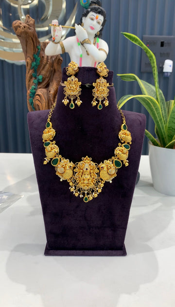 Beautiful Lakshmi devi,peacock design necklace with pushback earrings