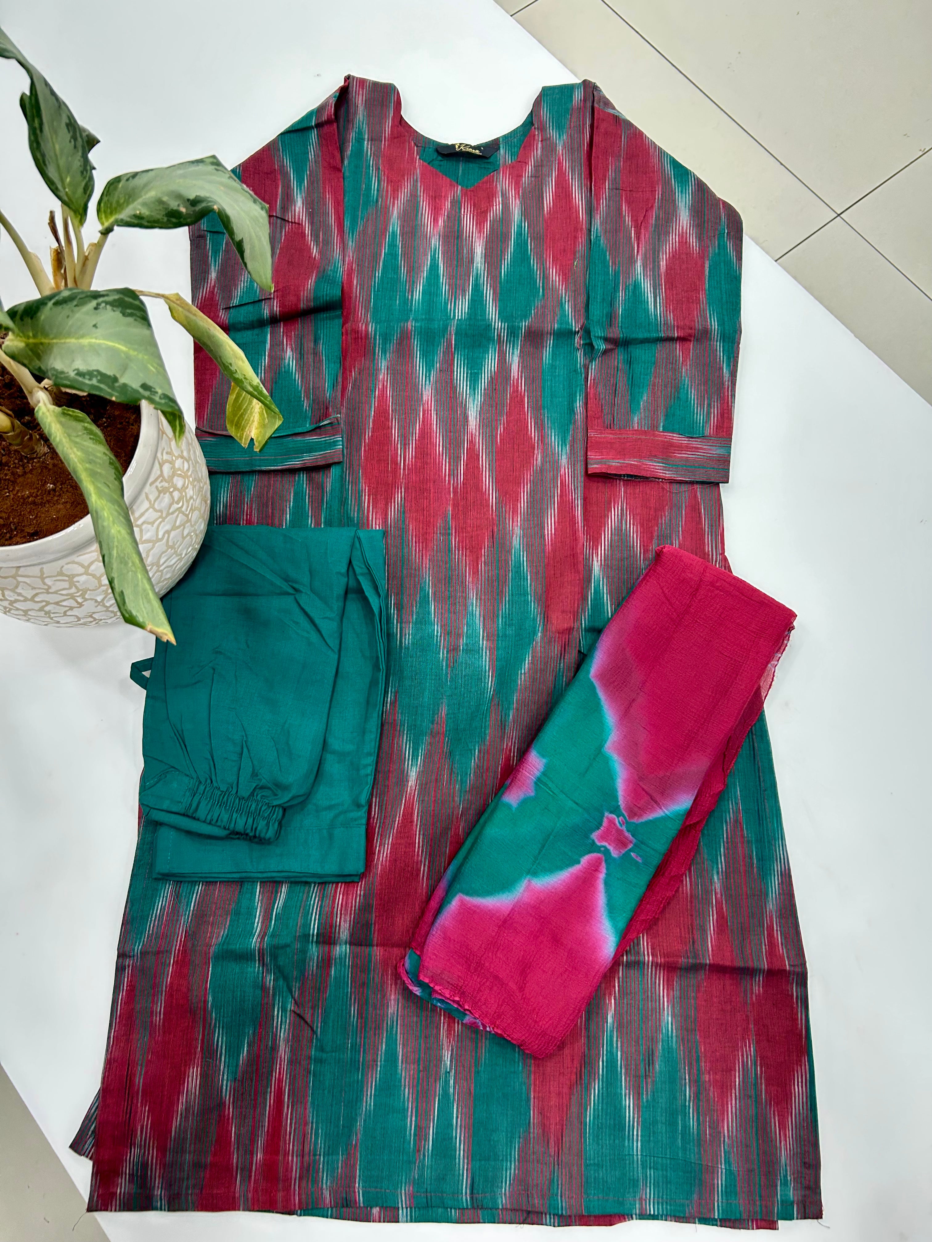 Ikkat cotton 3-piece set