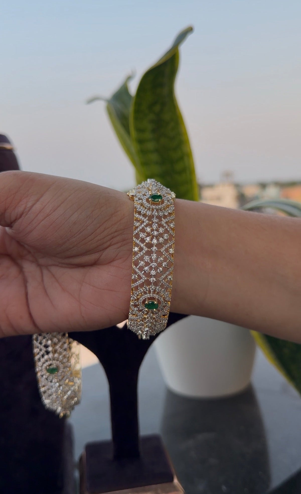 Beautiful GJ polish green stone openable bangle