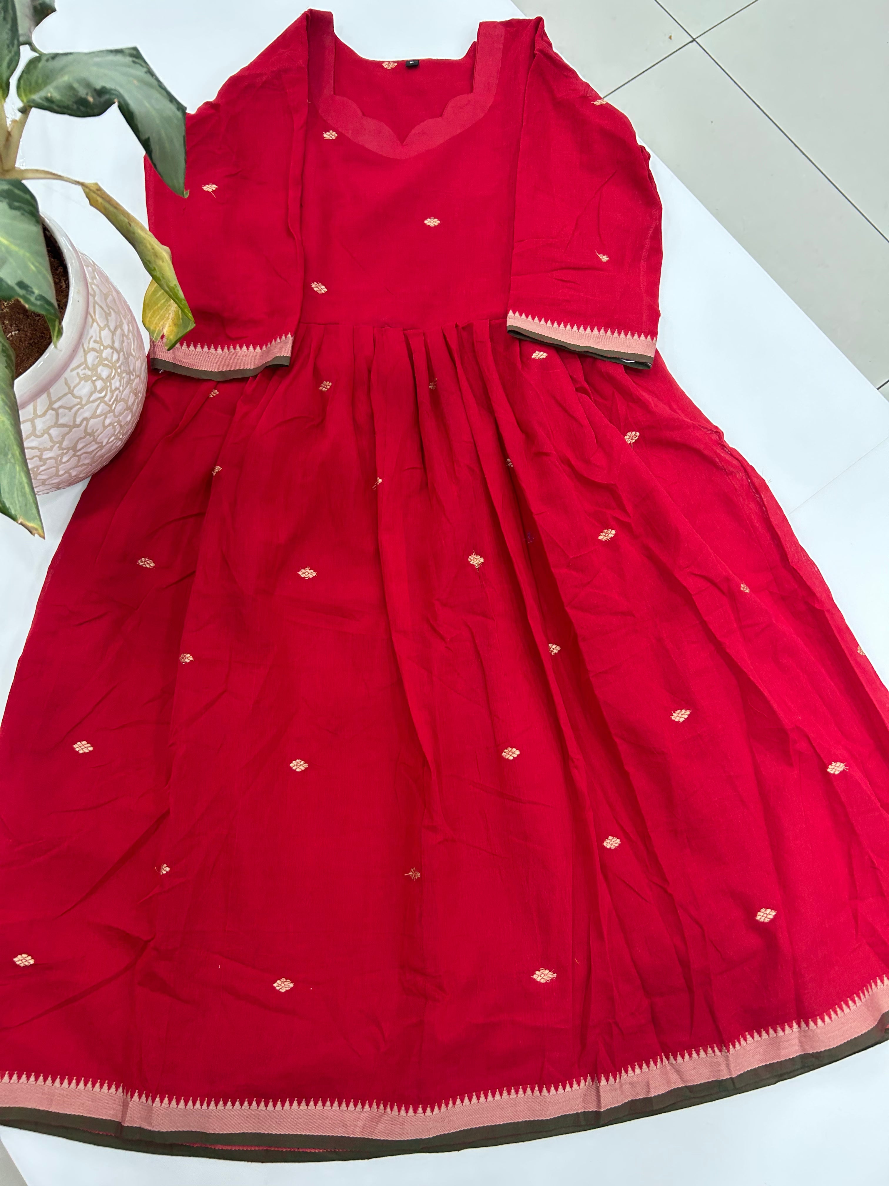 Jamdhani cotton A-line frock