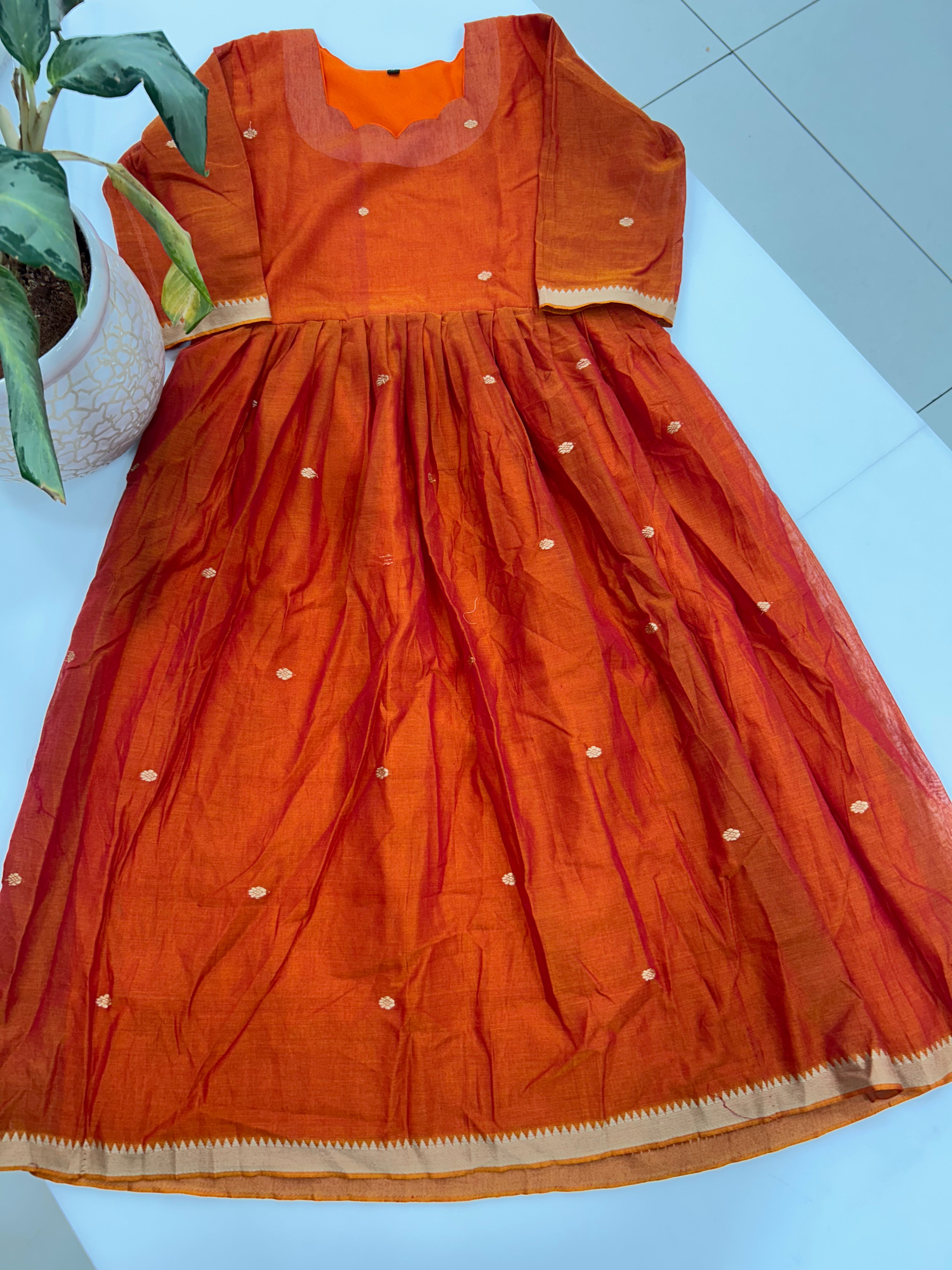 Jamdhani cotton A-line frock