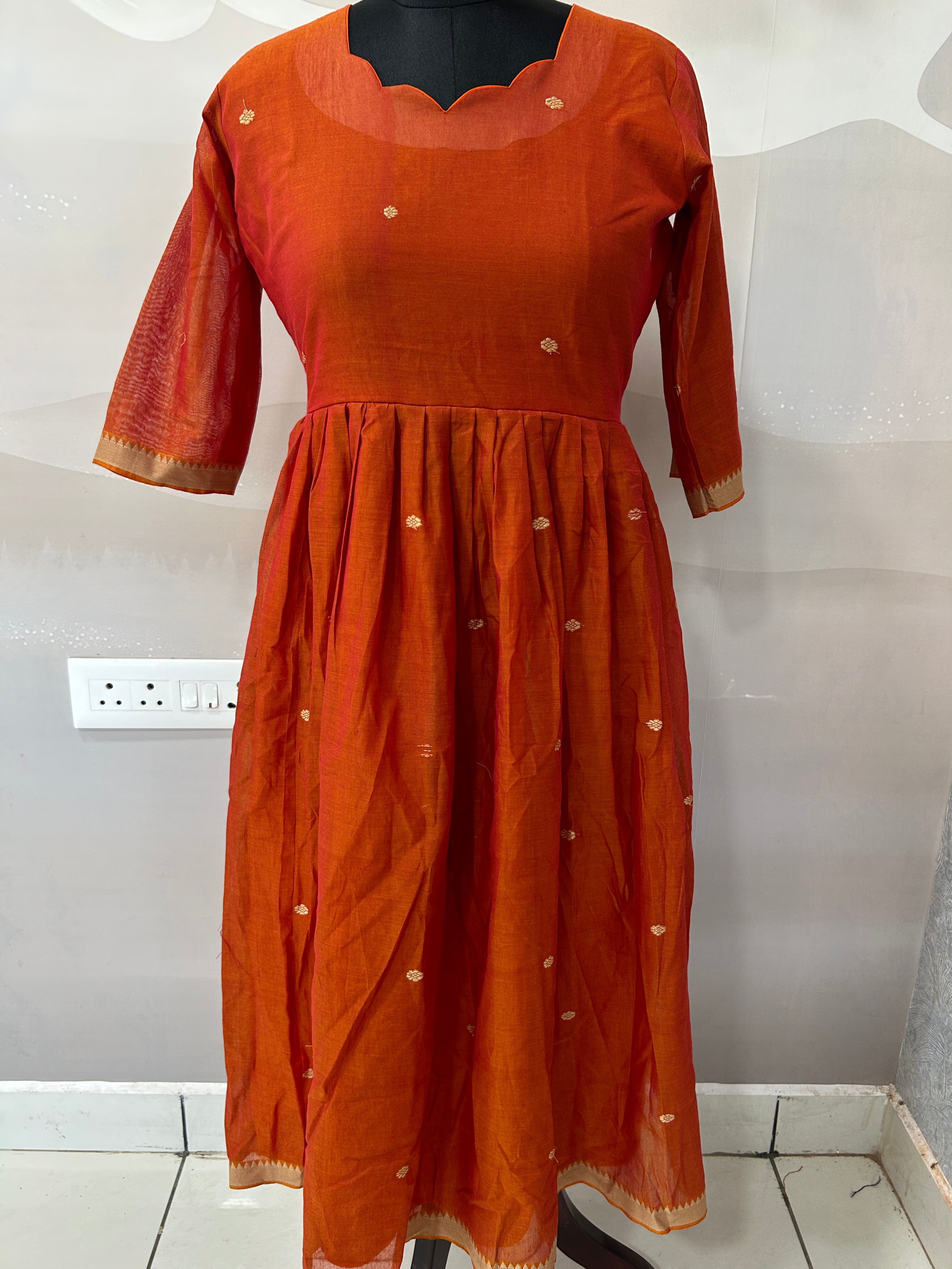 Jamdhani cotton A-line frock