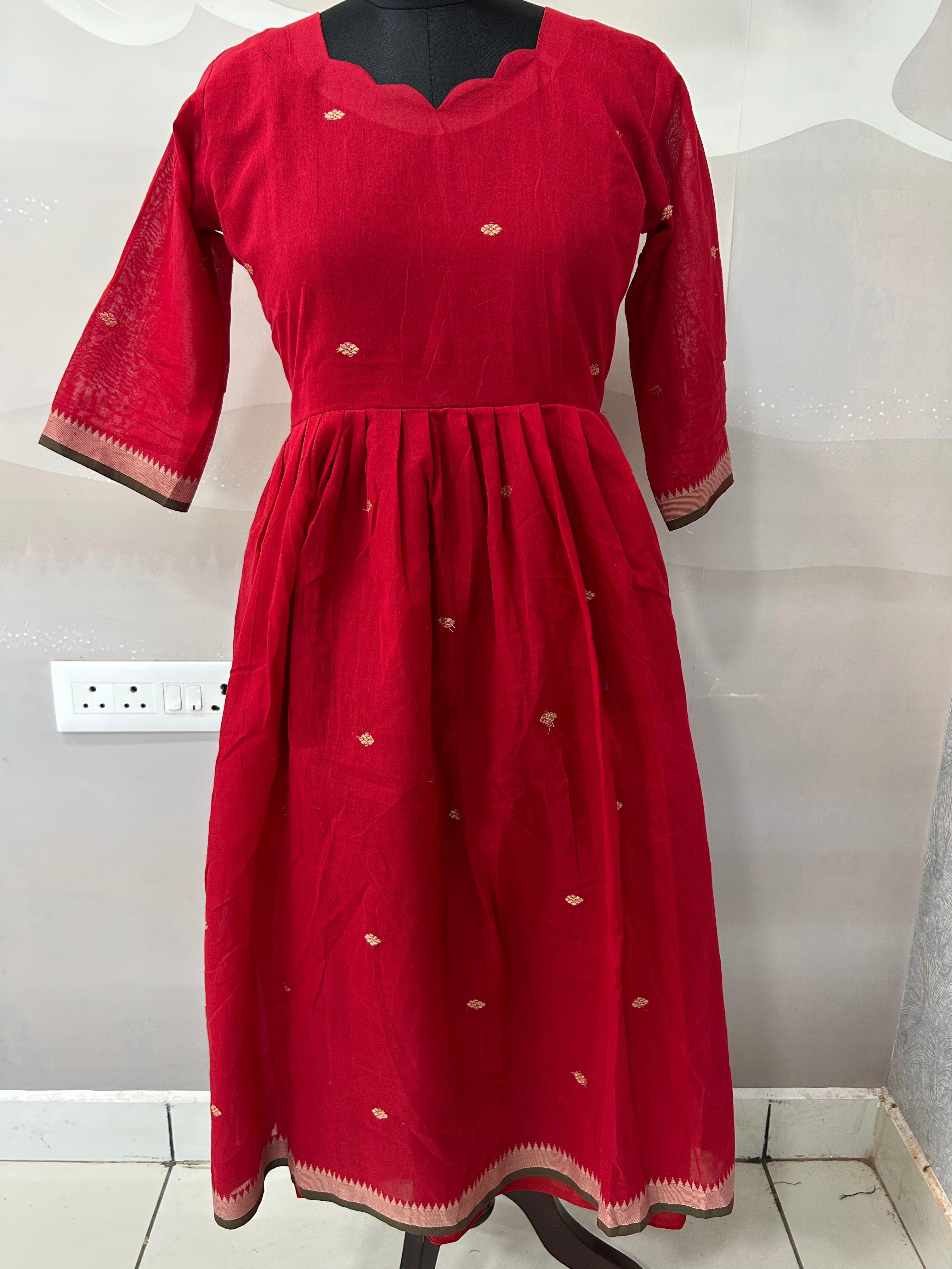 Jamdhani cotton A-line frock