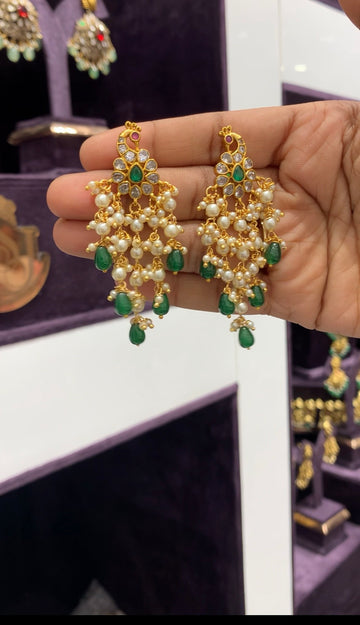 Beautiful peacock design white pearls earrings with pushback